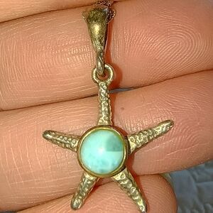 Vintage Handmade 925 Silver Larimar Cabochon Starfish Pendant Necklace